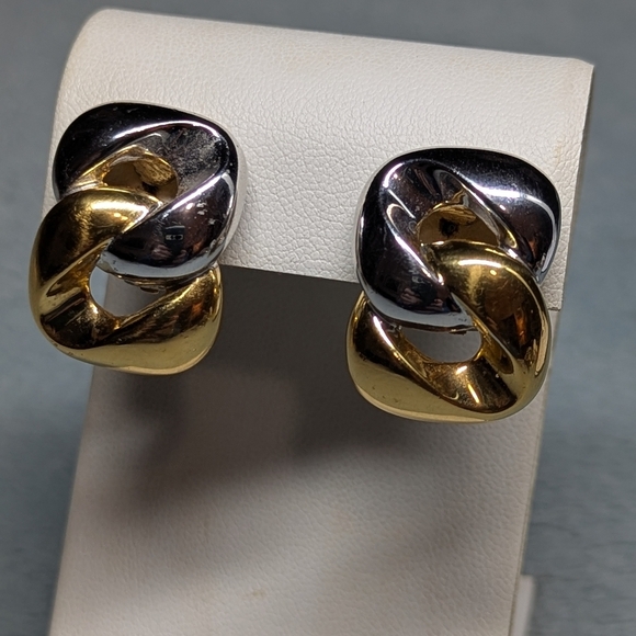 Vintage Gold & Silvertone Twisted Clip Earrings - Picture 5 of 7